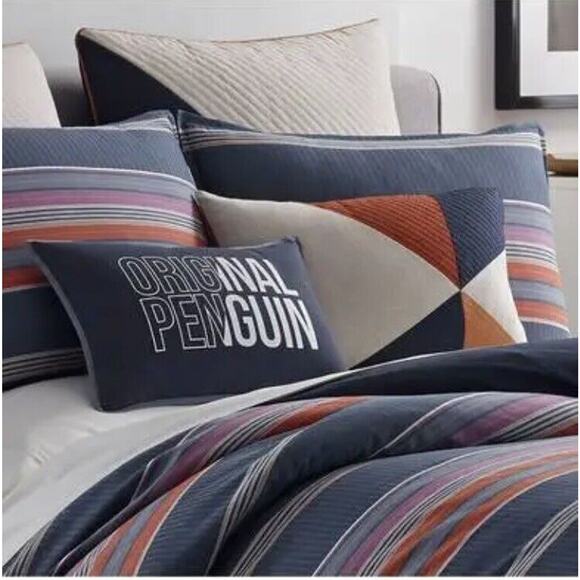 Original Penguin OWEN European Euro Pillow Sham In Navy 26 X 26 Munsingwear - Picture 6 of 6